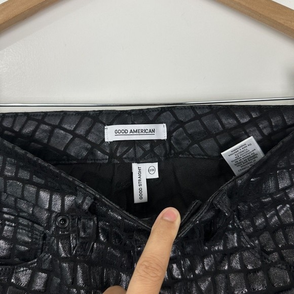 Good American Women's High Rise Good Straight Leg Jeans in Black Croc Size 2/26 - Picture 5 of 9